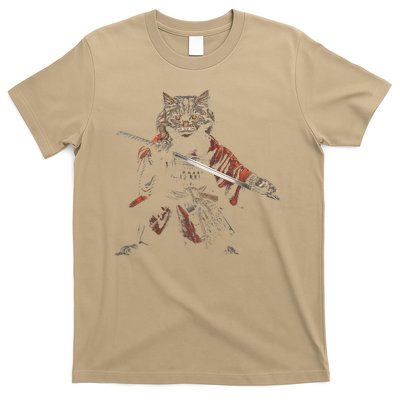 Cat Samurai Samurai Warrior Cat with Katana Bushi Cat T-Shirt