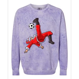 Christmas Santa Soccer Bicycle Kick Xmas Boys Men Ball Sport TShirt Colorblast Crewneck Sweatshirt