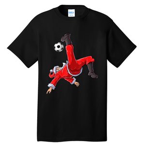 Christmas Santa Soccer Bicycle Kick Xmas Boys Men Ball Sport TShirt Tall T-Shirt