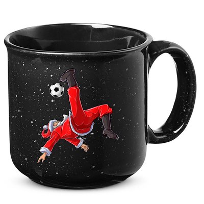 Christmas Santa Soccer Bicycle Kick Xmas Boys Men Ball Sport TShirt 15oz Campfire Ceramic Mug