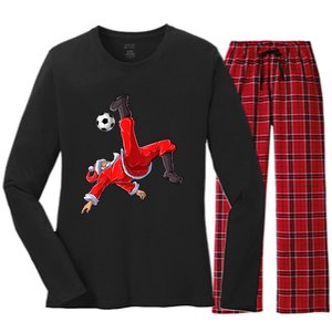 Christmas Santa Soccer Bicycle Kick Xmas Boys Men Ball Sport TShirt Women's Long Sleeve Flannel Pajama Set 