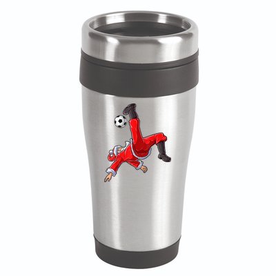 Christmas Santa Soccer Bicycle Kick Xmas Boys Men Ball Sport TShirt 16oz Travel Tumbler