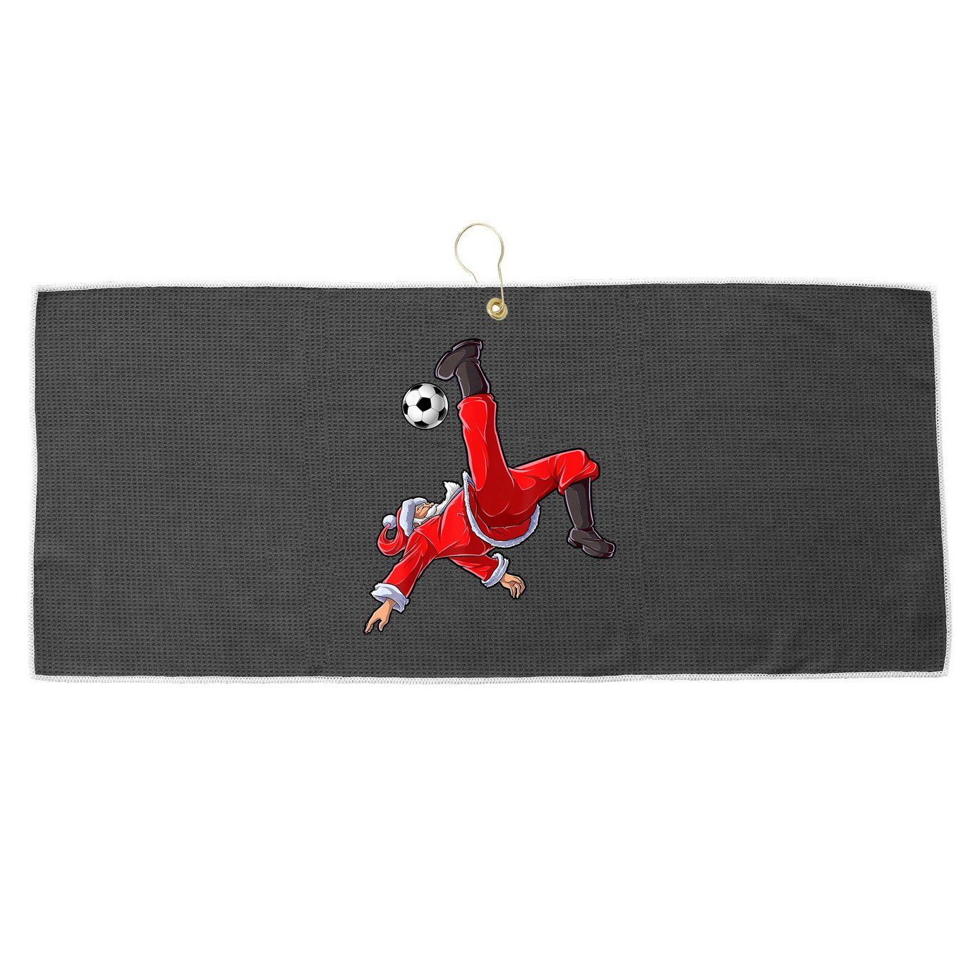 Christmas Santa Soccer Bicycle Kick Xmas Boys Men Ball Sport TShirt Large Microfiber Waffle Golf Towel