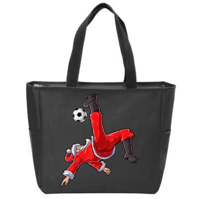 Christmas Santa Soccer Bicycle Kick Xmas Boys Men Ball Sport TShirt Zip Tote Bag