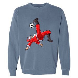 Christmas Santa Soccer Bicycle Kick Xmas Boys Men Ball Sport TShirt Garment-Dyed Sweatshirt