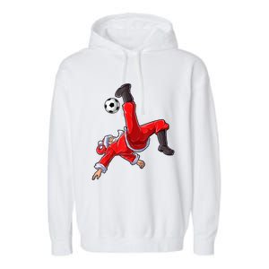 Christmas Santa Soccer Bicycle Kick Xmas Boys Men Ball Sport TShirt Garment-Dyed Fleece Hoodie