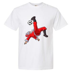 Christmas Santa Soccer Bicycle Kick Xmas Boys Men Ball Sport TShirt Garment-Dyed Heavyweight T-Shirt