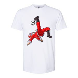 Christmas Santa Soccer Bicycle Kick Xmas Boys Men Ball Sport TShirt Softstyle CVC T-Shirt