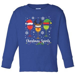 Christmas Spirits Santa Reindeer Elf And Glasses Of Red Wine Cute Gift Toddler Long Sleeve Shirt