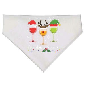 Christmas Spirits Santa Reindeer Elf And Glasses Of Red Wine Cute Gift USA-Made Doggie Bandana