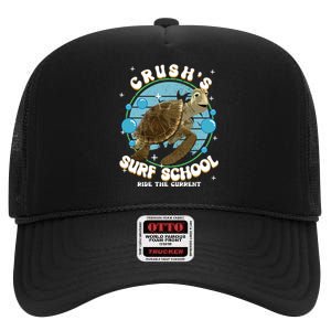 Crushs Surf School Ride The Current Crush Turtle Ride The Current High Crown Mesh Back Trucker Hat