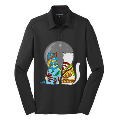 Cats Skeleton Skull Lovers I Day Of Dead I Sugar Cat Silk Touch Performance Long Sleeve Polo