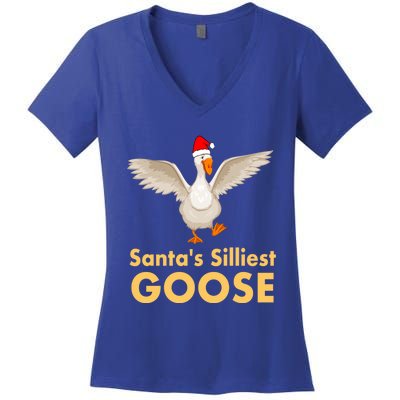 Cool Santas Silliest Goose Tacky Funny Christmas Duck Swans Gift Women's V-Neck T-Shirt