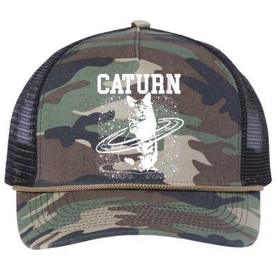 Caturn Saturn Space Cat Retro Rope Trucker Hat Cap