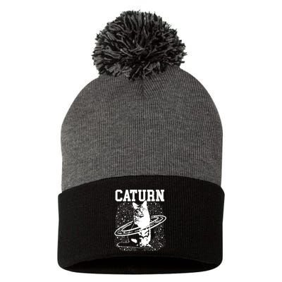 Caturn Saturn Space Cat Pom Pom 12in Knit Beanie