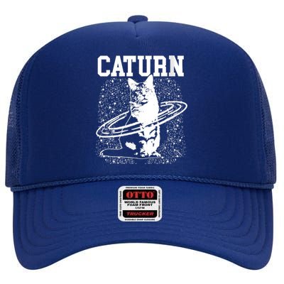 Caturn Saturn Space Cat High Crown Mesh Back Trucker Hat