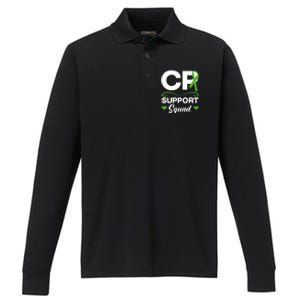 Cp Support Squad Cerebral Palsy Awareness Green Ribbon Cute Gift Performance Long Sleeve Polo