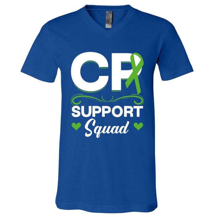 Cp Support Squad Cerebral Palsy Awareness Green Ribbon Cute Gift V-Neck T-Shirt