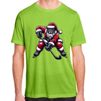 Christmas Sports Santa Plays Ice Hockey Xmas Gift Adult ChromaSoft Performance T-Shirt