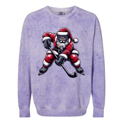 Christmas Sports Santa Plays Ice Hockey Xmas Gift Colorblast Crewneck Sweatshirt