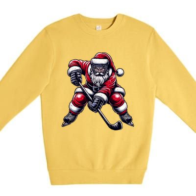 Christmas Sports Santa Plays Ice Hockey Xmas Gift Premium Crewneck Sweatshirt