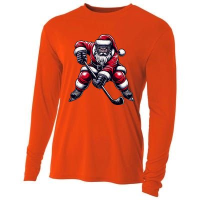 Christmas Sports Santa Plays Ice Hockey Xmas Gift Cooling Performance Long Sleeve Crew