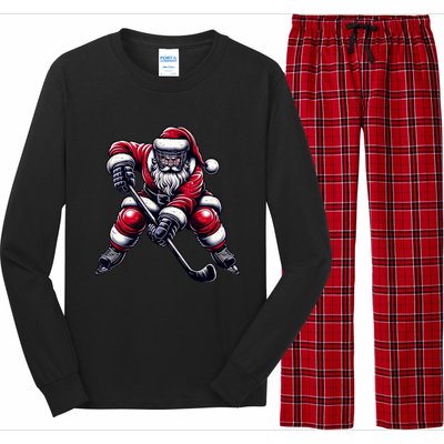 Christmas Sports Santa Plays Ice Hockey Xmas Gift Long Sleeve Pajama Set