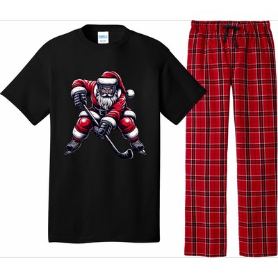 Christmas Sports Santa Plays Ice Hockey Xmas Gift Pajama Set