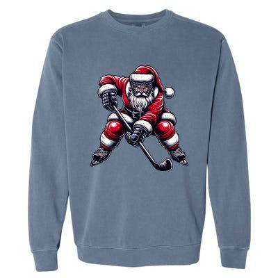 Christmas Sports Santa Plays Ice Hockey Xmas Gift Garment-Dyed Sweatshirt