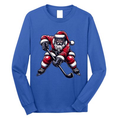 Christmas Sports Santa Plays Ice Hockey Xmas Gift Long Sleeve Shirt