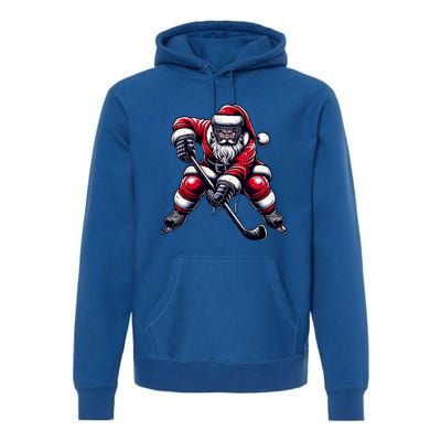 Christmas Sports Santa Plays Ice Hockey Xmas Gift Premium Hoodie