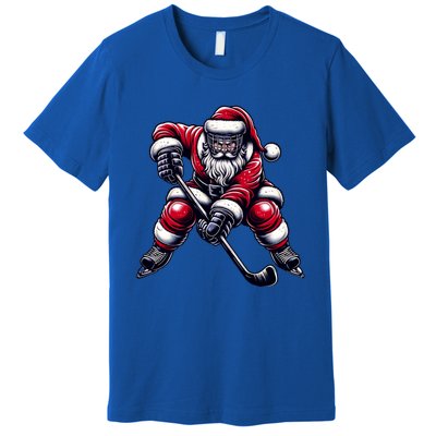 Christmas Sports Santa Plays Ice Hockey Xmas Gift Premium T-Shirt