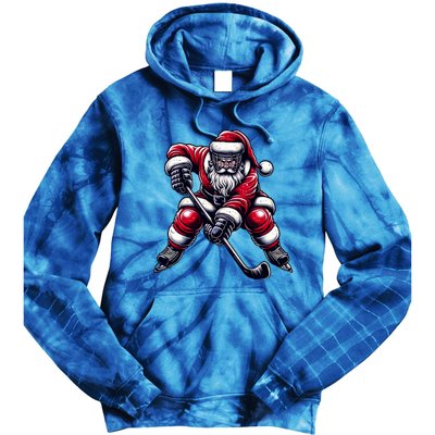 Christmas Sports Santa Plays Ice Hockey Xmas Gift Tie Dye Hoodie