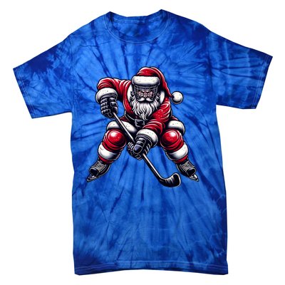 Christmas Sports Santa Plays Ice Hockey Xmas Gift Tie-Dye T-Shirt