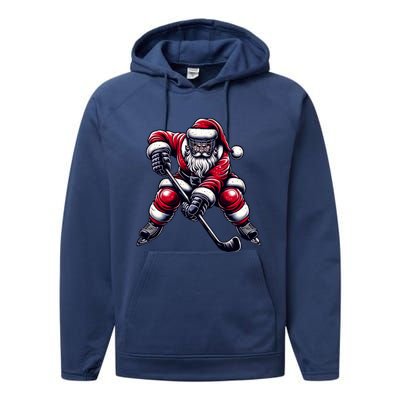 Christmas Sports Santa Plays Ice Hockey Xmas Gift Performance Fleece Hoodie