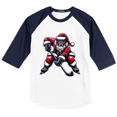 Christmas Sports Santa Plays Ice Hockey Xmas Gift Baseball Sleeve Shirt