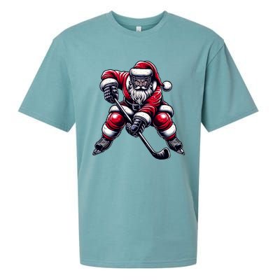 Christmas Sports Santa Plays Ice Hockey Xmas Gift Sueded Cloud Jersey T-Shirt