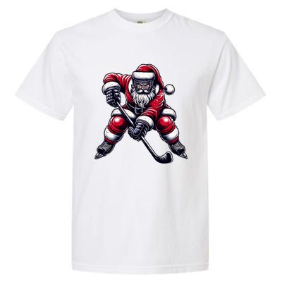 Christmas Sports Santa Plays Ice Hockey Xmas Gift Garment-Dyed Heavyweight T-Shirt