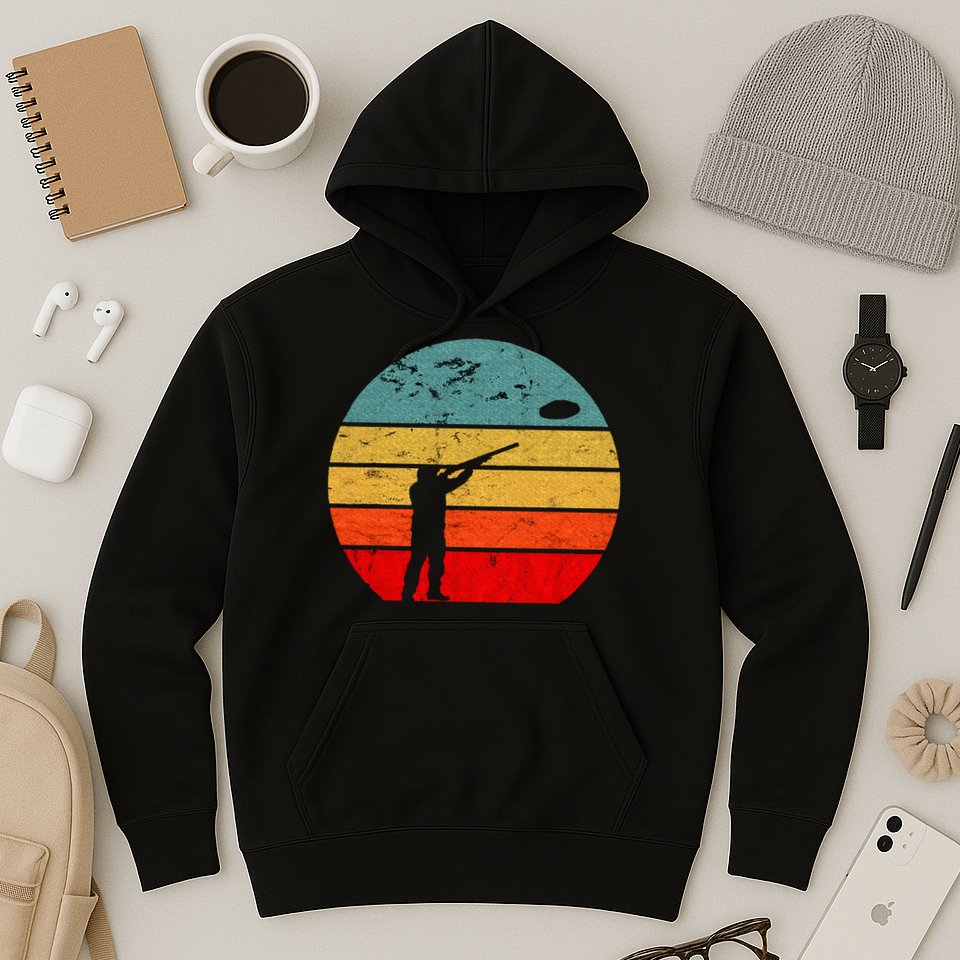 Clay Skeet Shooting Trap Shooting Retro Vintage Sunset Hoodie