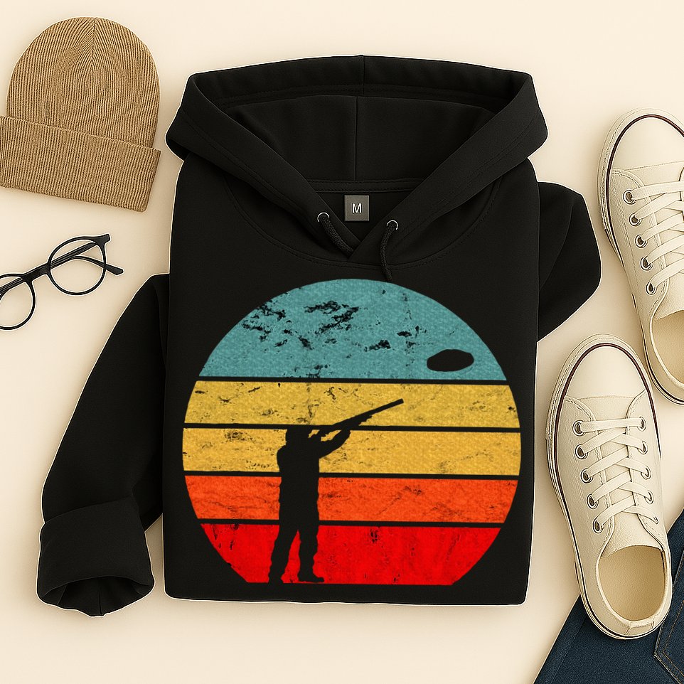 Clay Skeet Shooting Trap Shooting Retro Vintage Sunset Hoodie