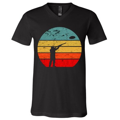 Clay Skeet Shooting Trap Shooting Retro Vintage Sunset V-Neck T-Shirt