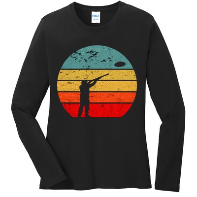 Clay Skeet Shooting Trap Shooting Retro Vintage Sunset Ladies Long Sleeve Shirt