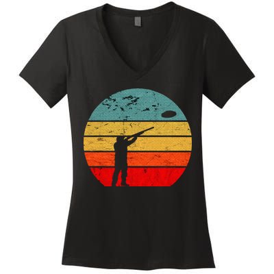 Clay Skeet Shooting Trap Shooting Retro Vintage Sunset Women's V-Neck T-Shirt