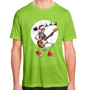 Christmas Santa Skeletons Playing Guitar Bass Guitarist Adult ChromaSoft Performance T-Shirt