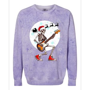 Christmas Santa Skeletons Playing Guitar Bass Guitarist Colorblast Crewneck Sweatshirt