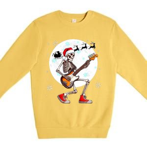 Christmas Santa Skeletons Playing Guitar Bass Guitarist Premium Crewneck Sweatshirt