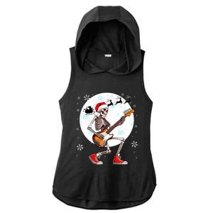 Christmas Santa Skeletons Playing Guitar Bass Guitarist Ladies PosiCharge Tri-Blend Wicking Draft Hoodie Tank