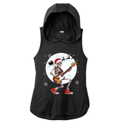 Christmas Santa Skeletons Playing Guitar Bass Guitarist Ladies PosiCharge Tri-Blend Wicking Draft Hoodie Tank