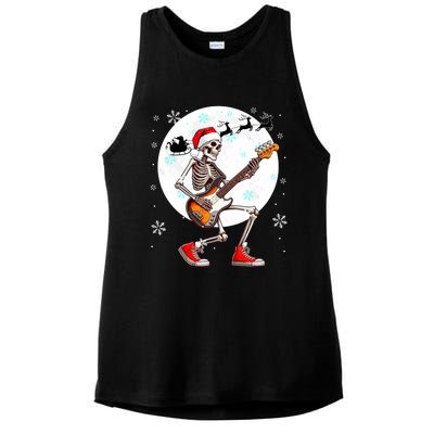 Christmas Santa Skeletons Playing Guitar Bass Guitarist Ladies PosiCharge Tri-Blend Wicking Tank