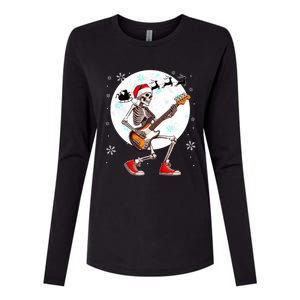 Christmas Santa Skeletons Playing Guitar Bass Guitarist Womens Cotton Relaxed Long Sleeve T-Shirt